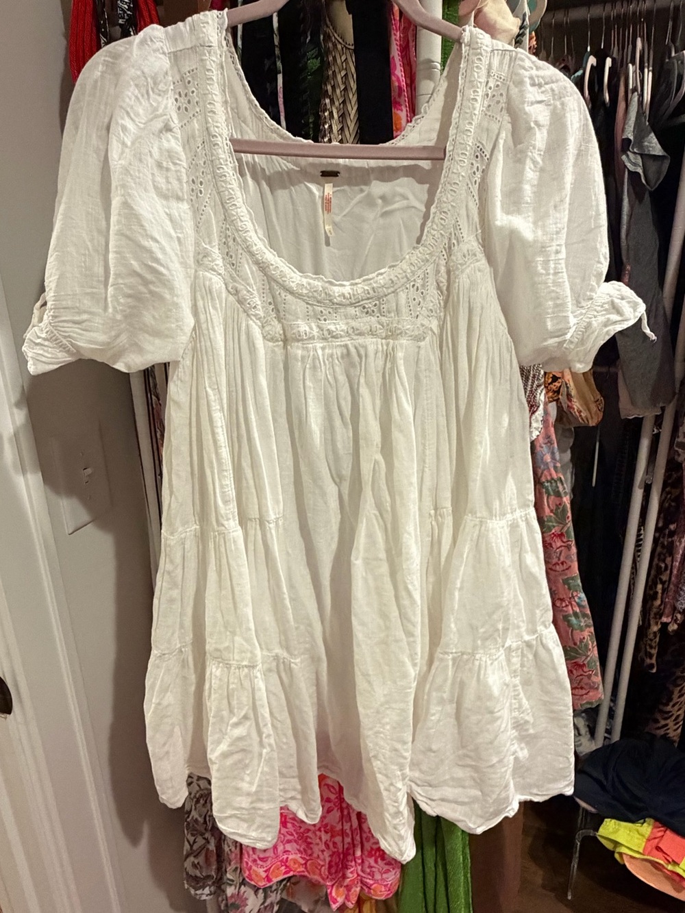 Free People White Tiered Cotton Peasant Dress